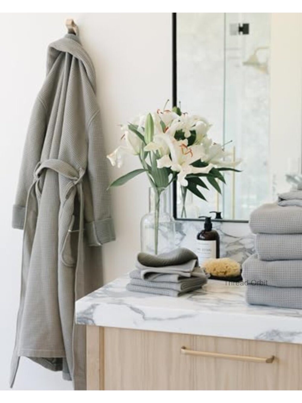 Waffle Bath Robe Lightweight Spa Robe with Pockets - Picture 5 of 6